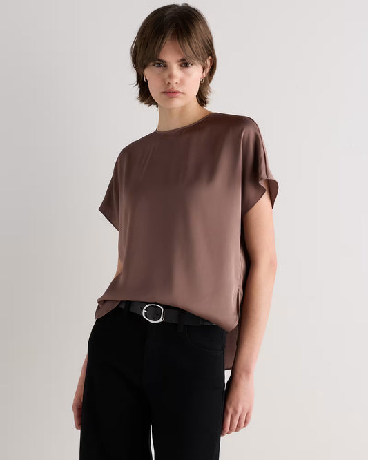 Washable Stretch Silk Split Hem Tee - US 8401