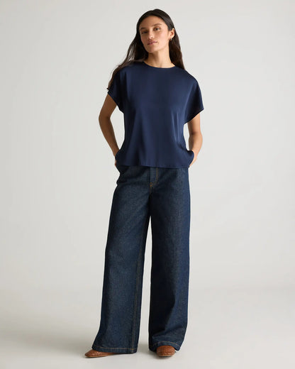 Washable Stretch Silk Split Hem Tee - US 1344