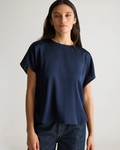 Washable Stretch Silk Split Hem Tee - US 1344