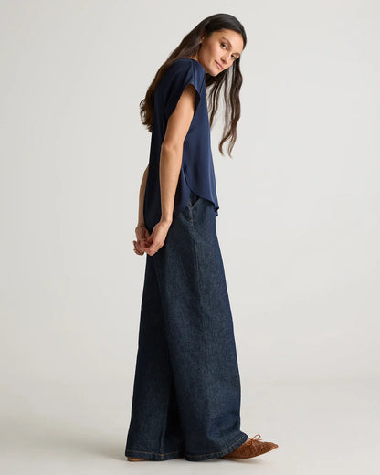 Washable Stretch Silk Split Hem Tee - US 1344