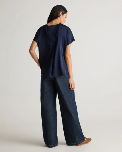 Washable Stretch Silk Split Hem Tee - US 1344