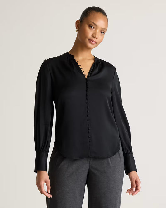 Washable Stretch Silk Peasant Blouse - US 9783