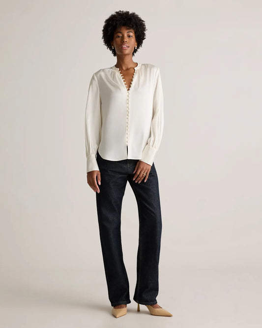 Washable Stretch Silk Peasant Blouse - US 2529