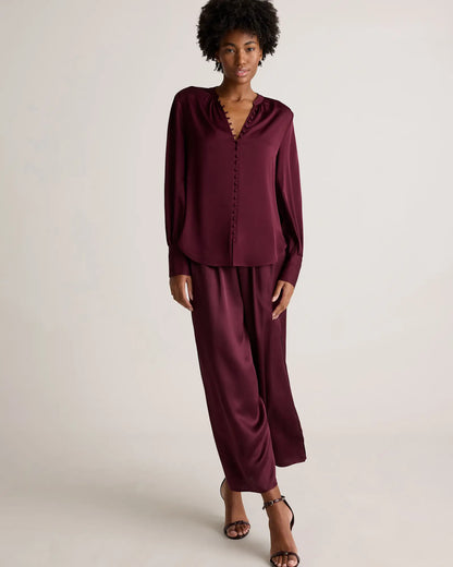 Washable Stretch Silk Peasant Blouse - US 9407