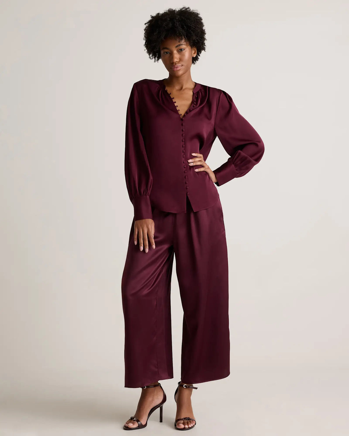 Washable Stretch Silk Peasant Blouse - US 9407