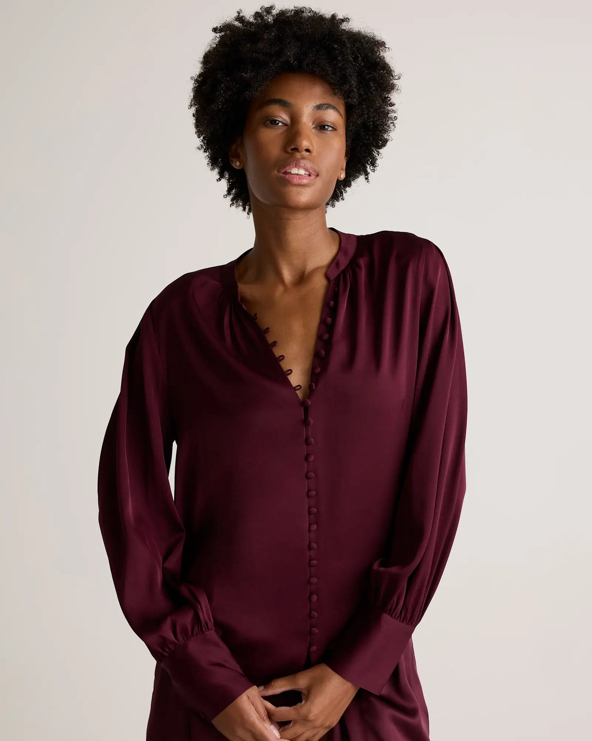Washable Stretch Silk Peasant Blouse - US 9407