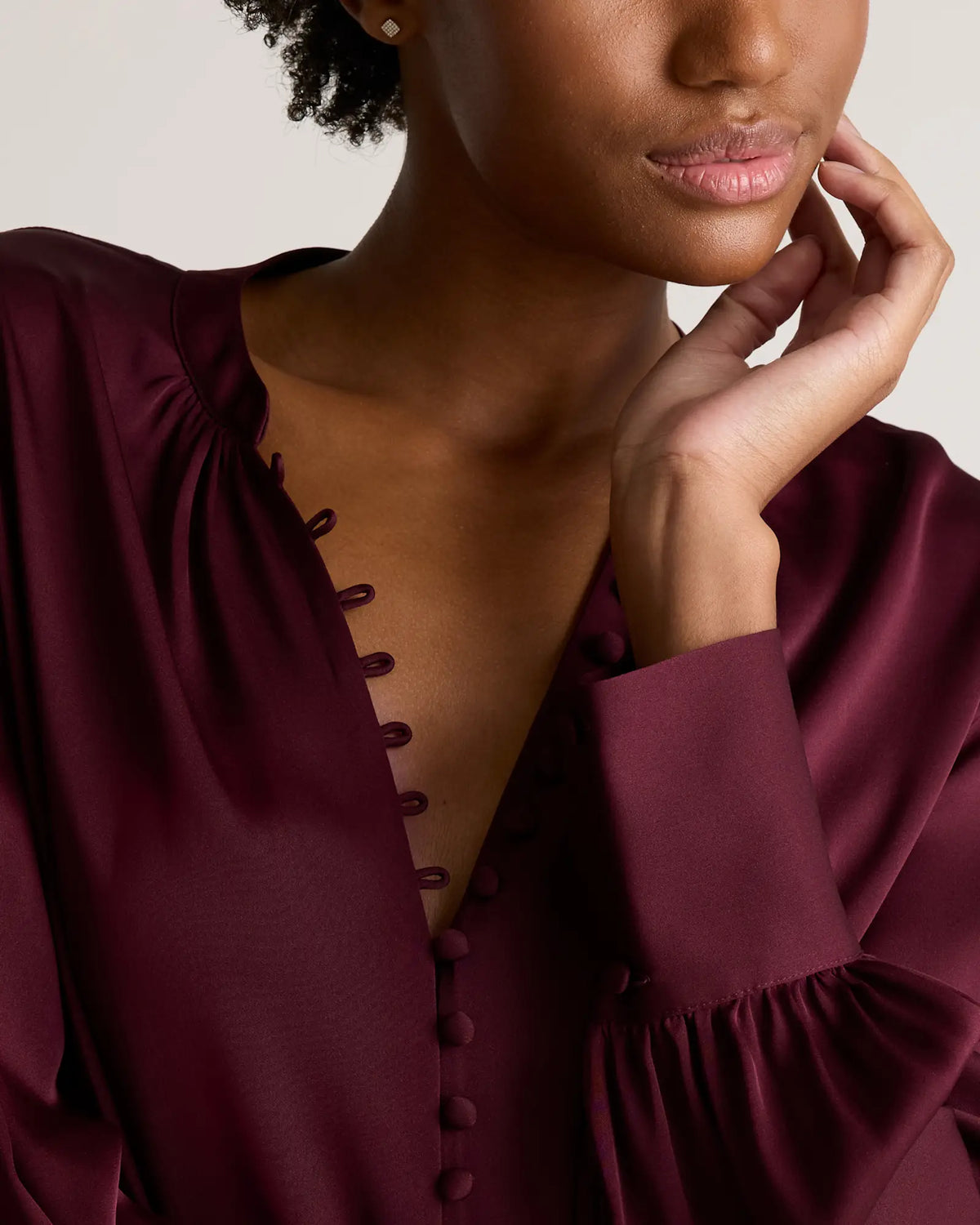 Washable Stretch Silk Peasant Blouse - US 9407