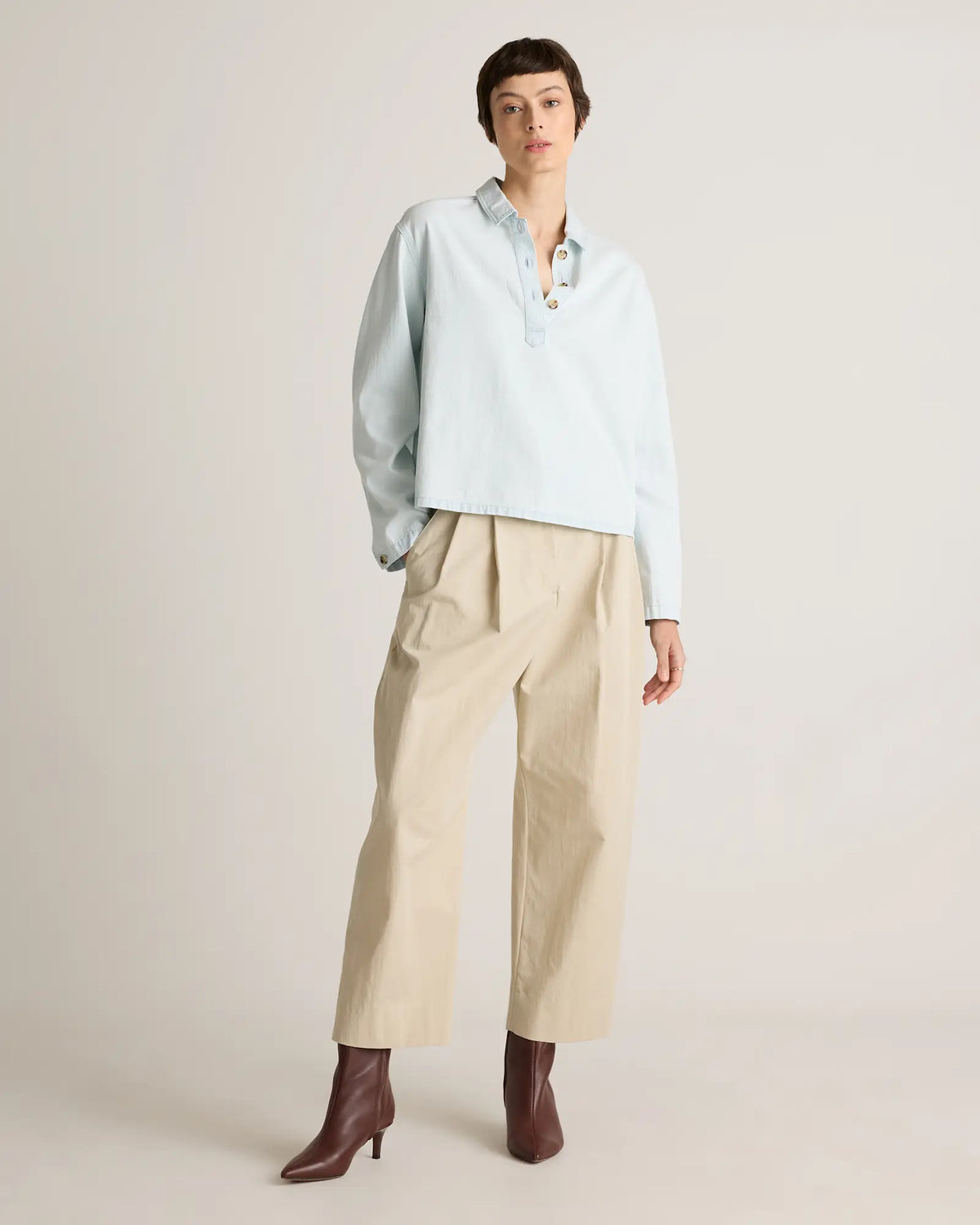 Distressed Denim Popover Shirt - US 0732