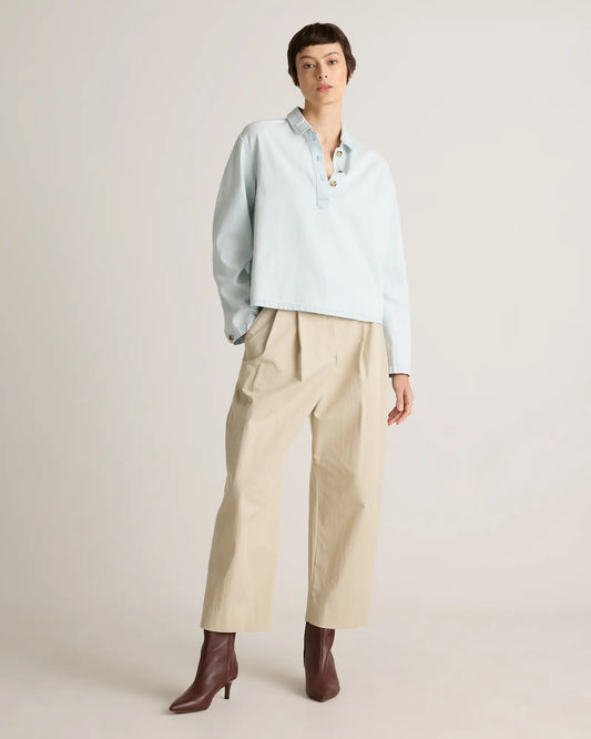 Distressed Denim Popover Shirt - US 0732