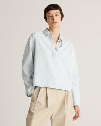 Distressed Denim Popover Shirt - US 0732