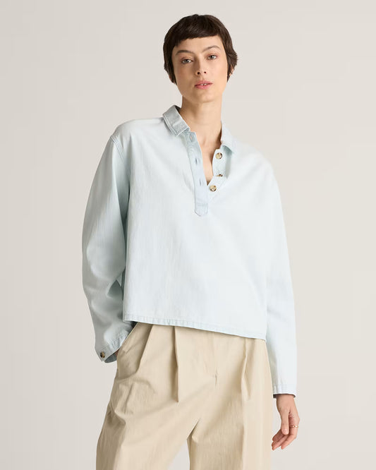 Distressed Denim Popover Shirt - US 0732