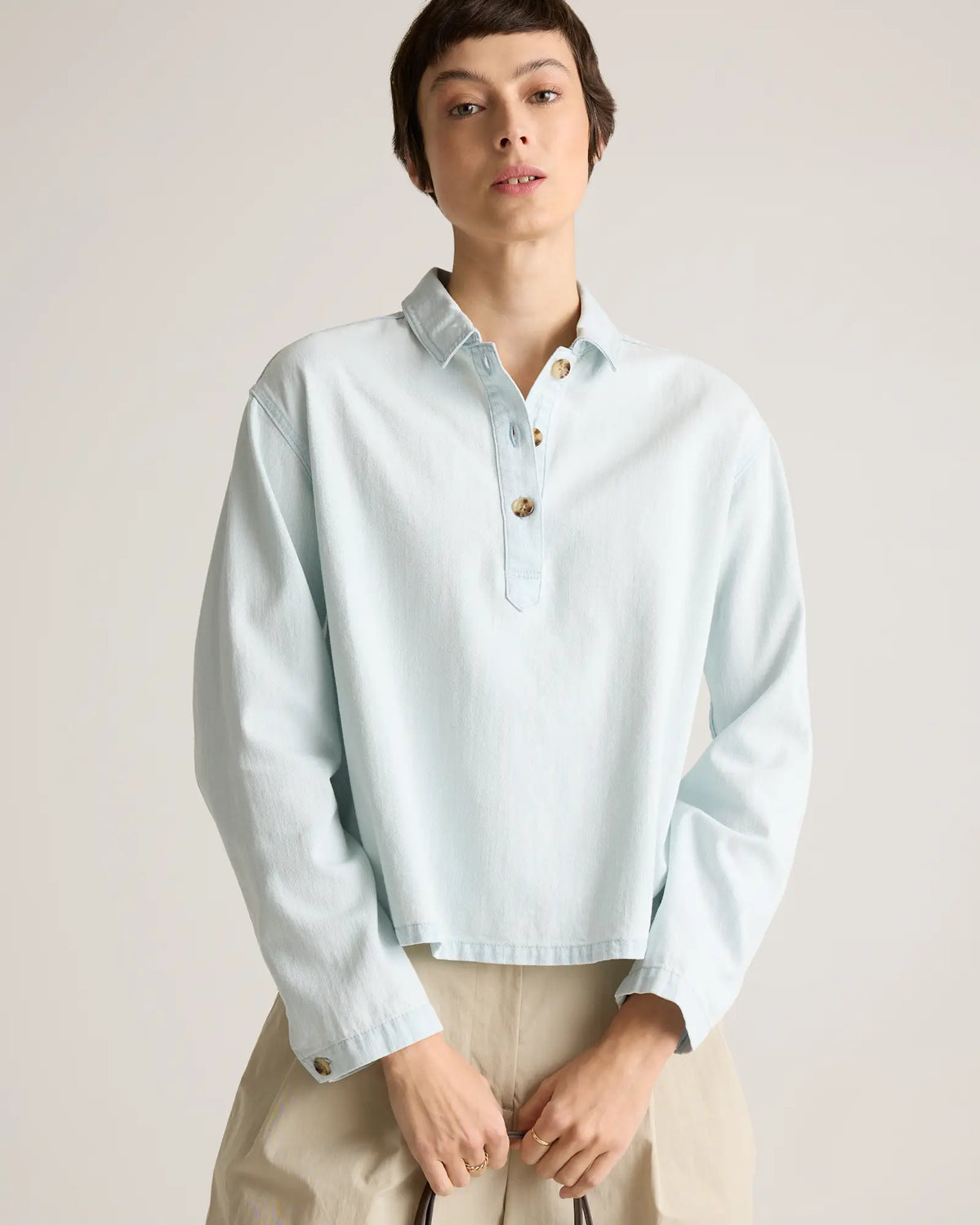 Distressed Denim Popover Shirt - US 0732