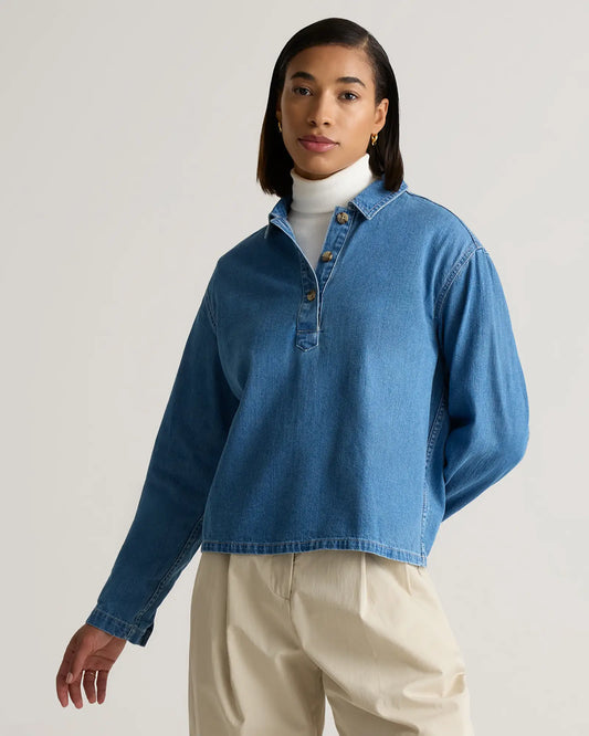 Distressed Denim Popover Shirt - US 4356