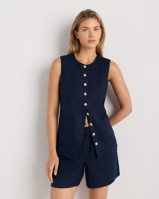 100% European Linen Longline Vest - US 1379