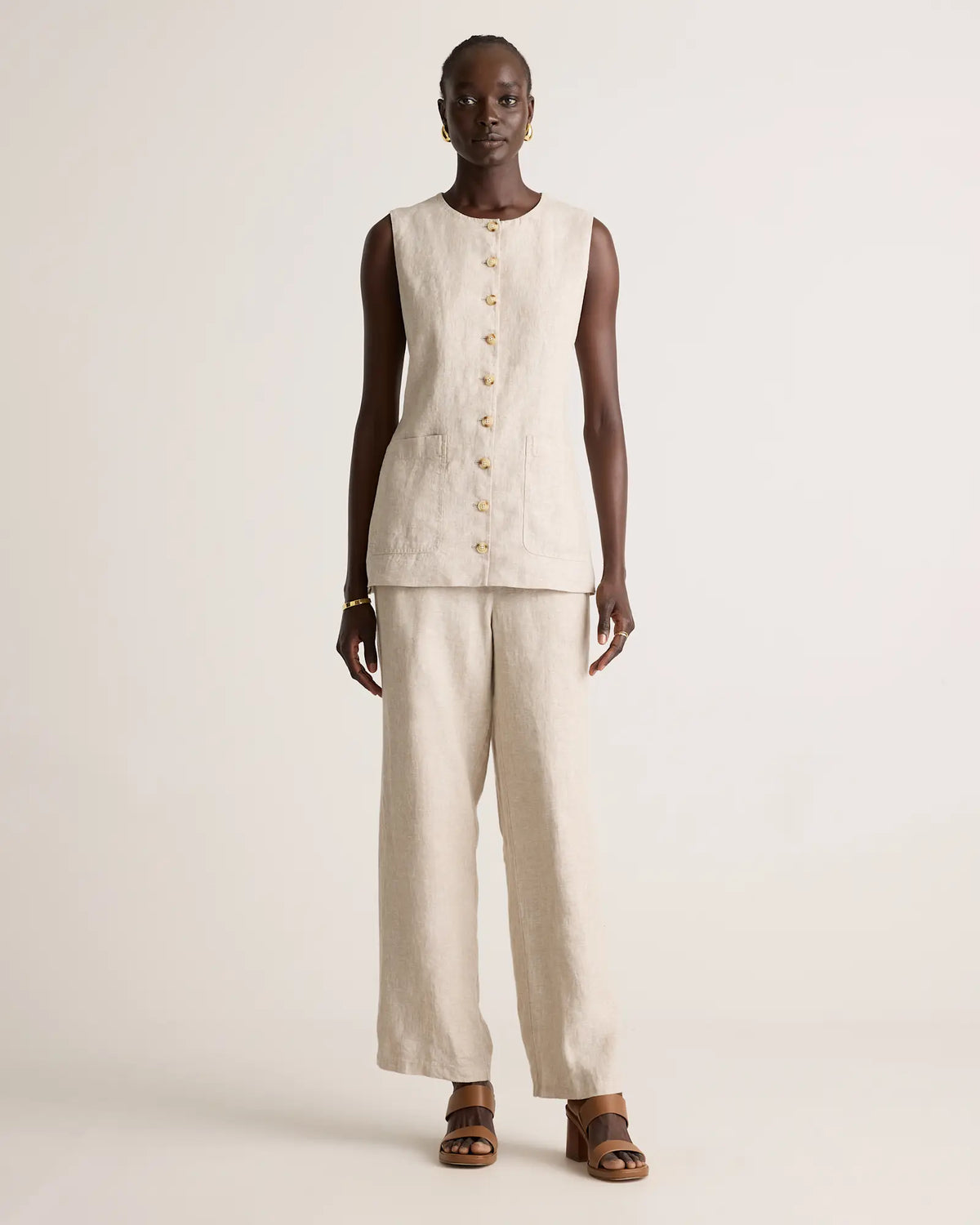 100% European Linen Longline Vest - US 3936