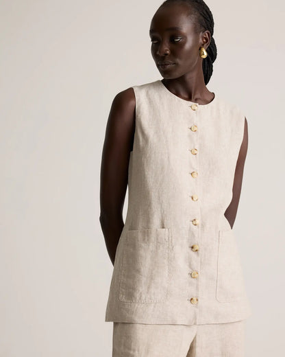 100% European Linen Longline Vest - US 3936