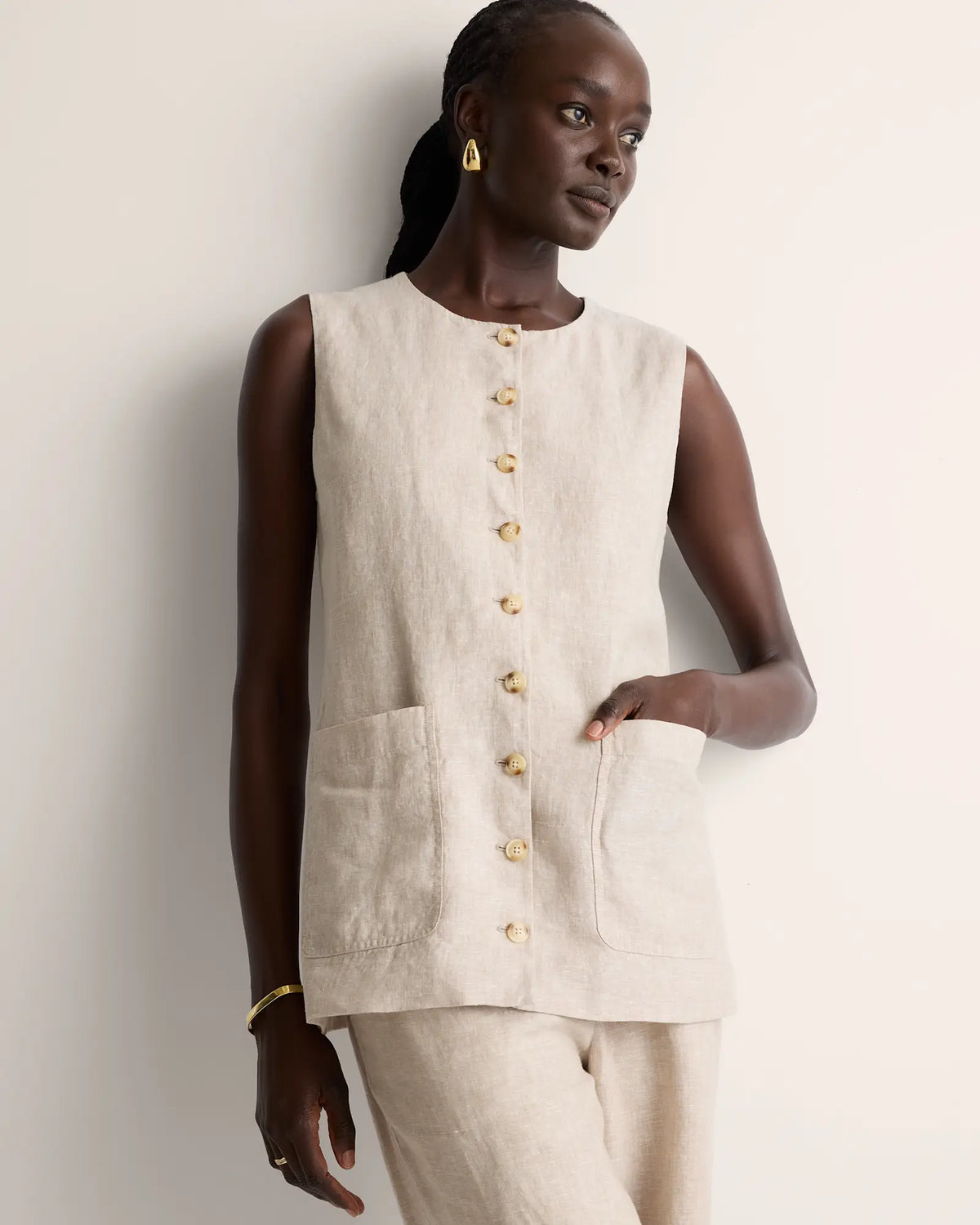 100% European Linen Longline Vest - US 3936