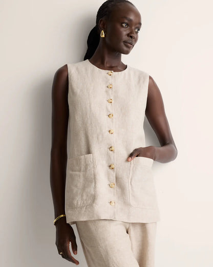 100% European Linen Longline Vest - US 3936