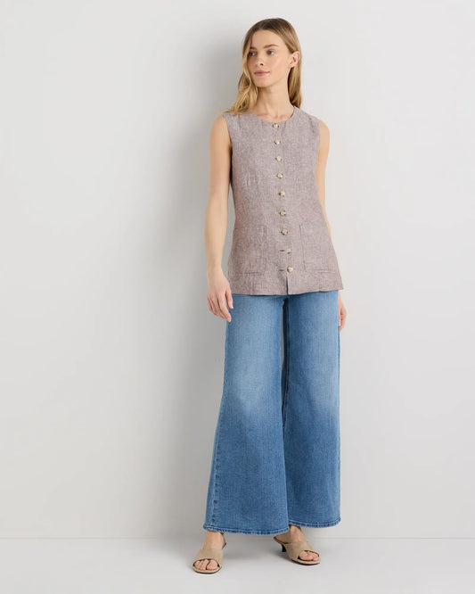 100% European Linen Longline Vest - US 6190
