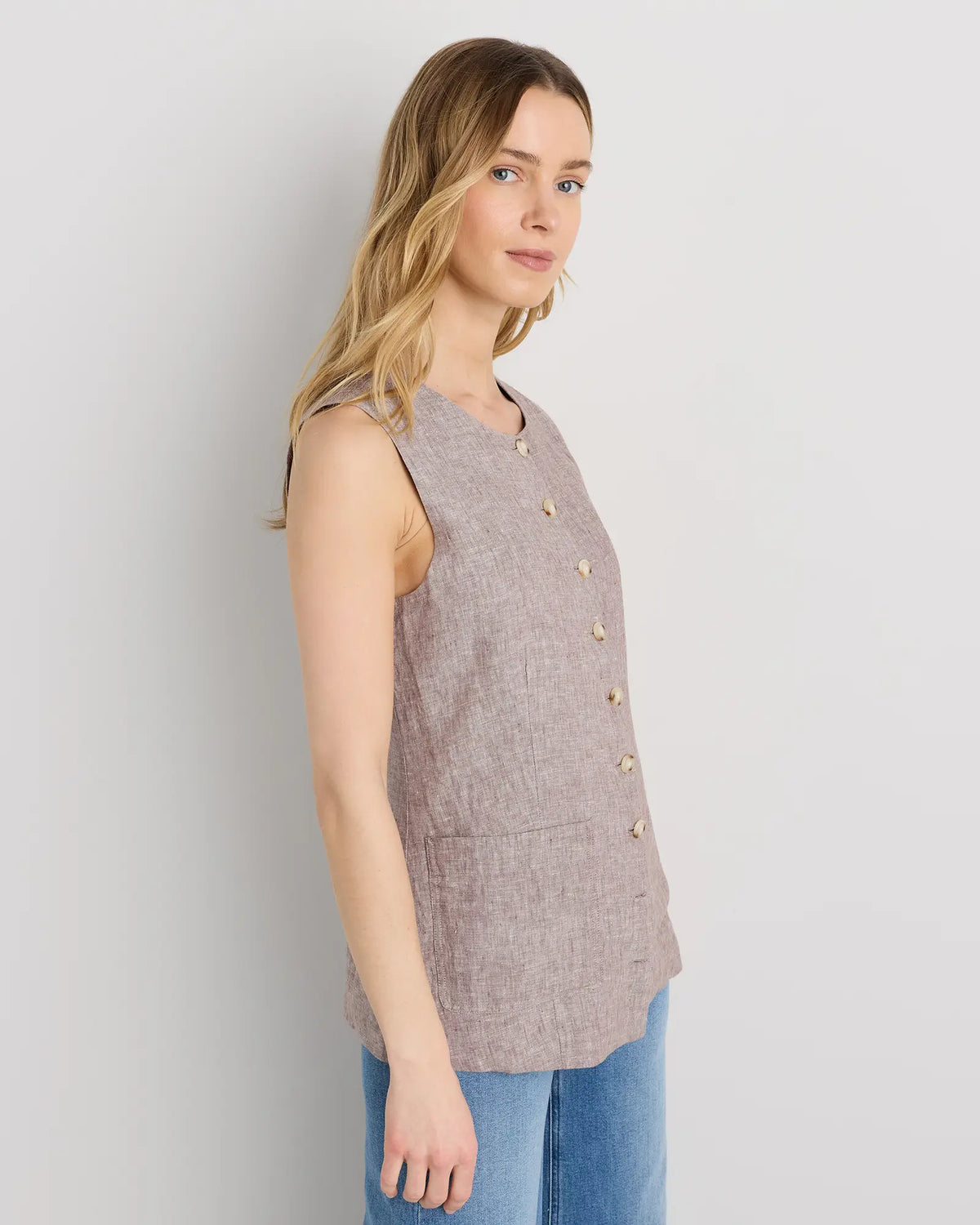 100% European Linen Longline Vest - US 6190