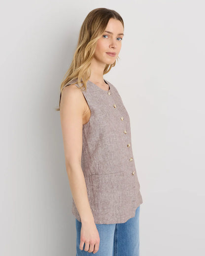 100% European Linen Longline Vest - US 6190