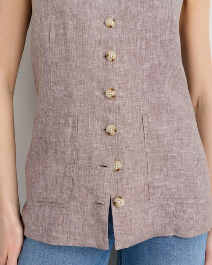 100% European Linen Longline Vest - US 6190