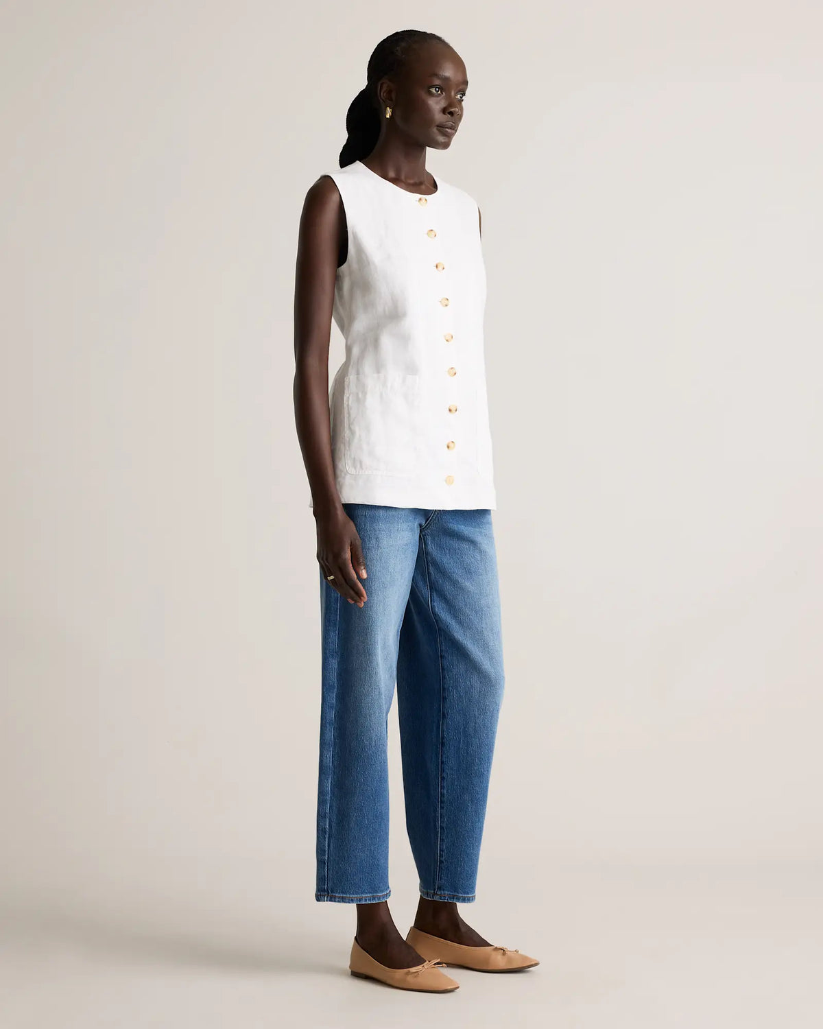 100% European Linen Longline Vest - US 1417