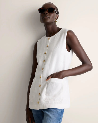 100% European Linen Longline Vest - US 1417