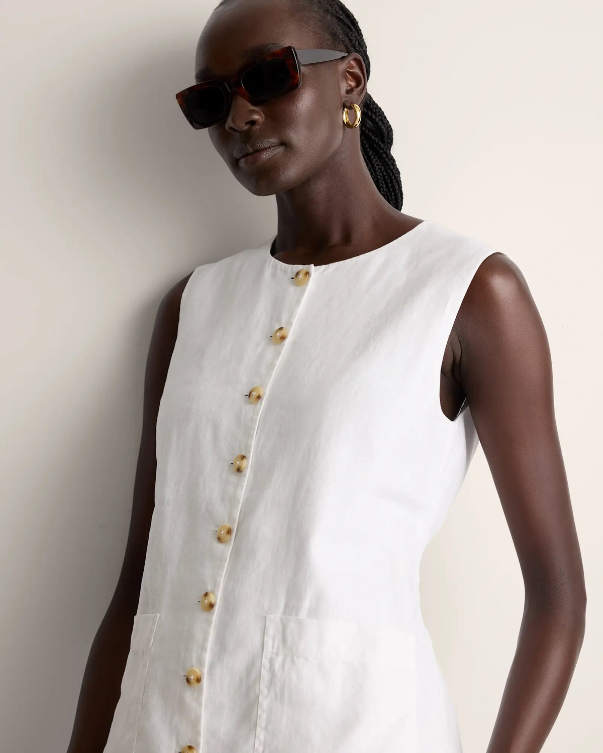 100% European Linen Longline Vest - US 1417