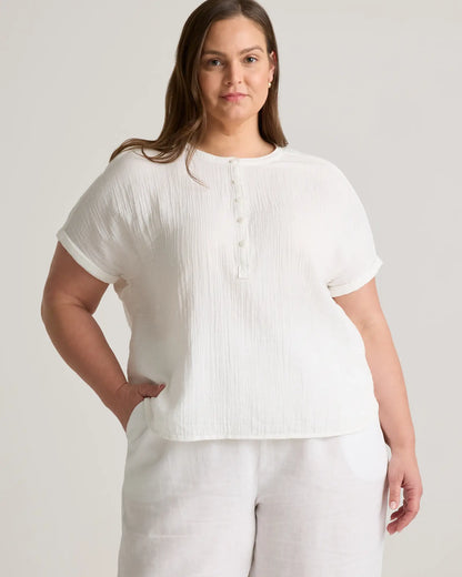 100% Organic Cotton Gauze Roll Sleeve Shirt - US 2339