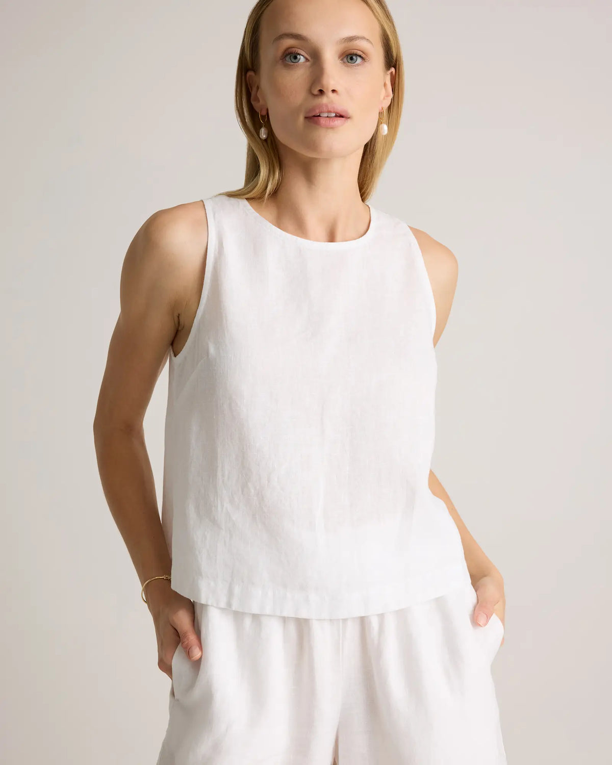 100% European Linen Cropped Tank - US 1226