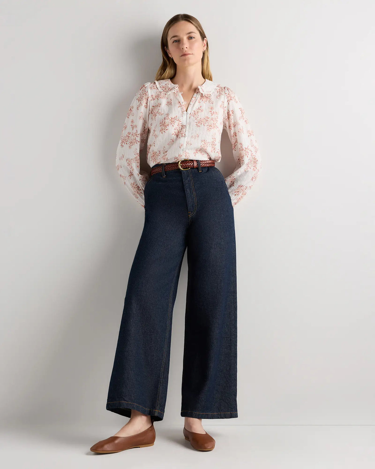 Embroidered Cotton Ruffle Collar Long Sleeve Blouse - US 1146