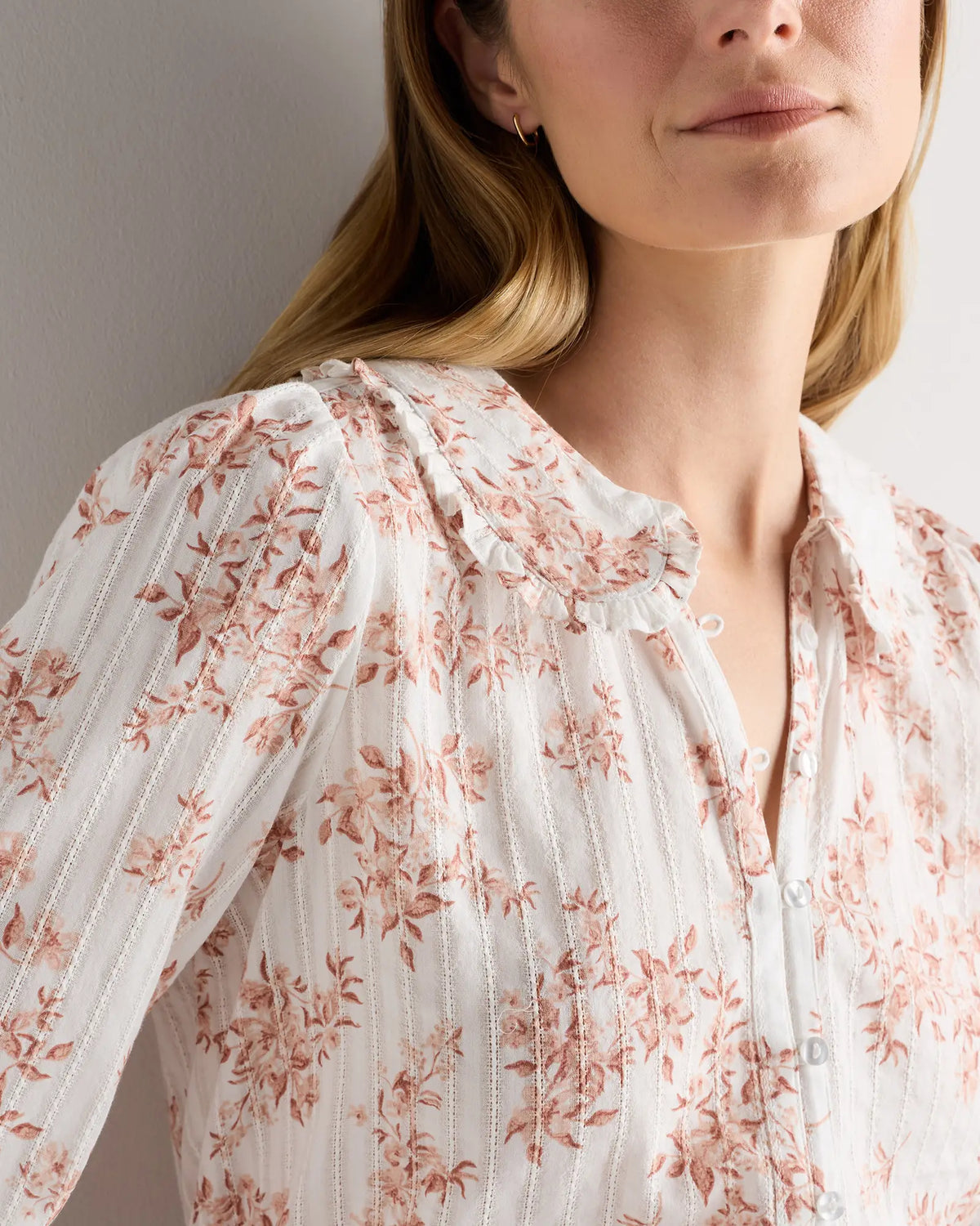 Embroidered Cotton Ruffle Collar Long Sleeve Blouse - US 1146