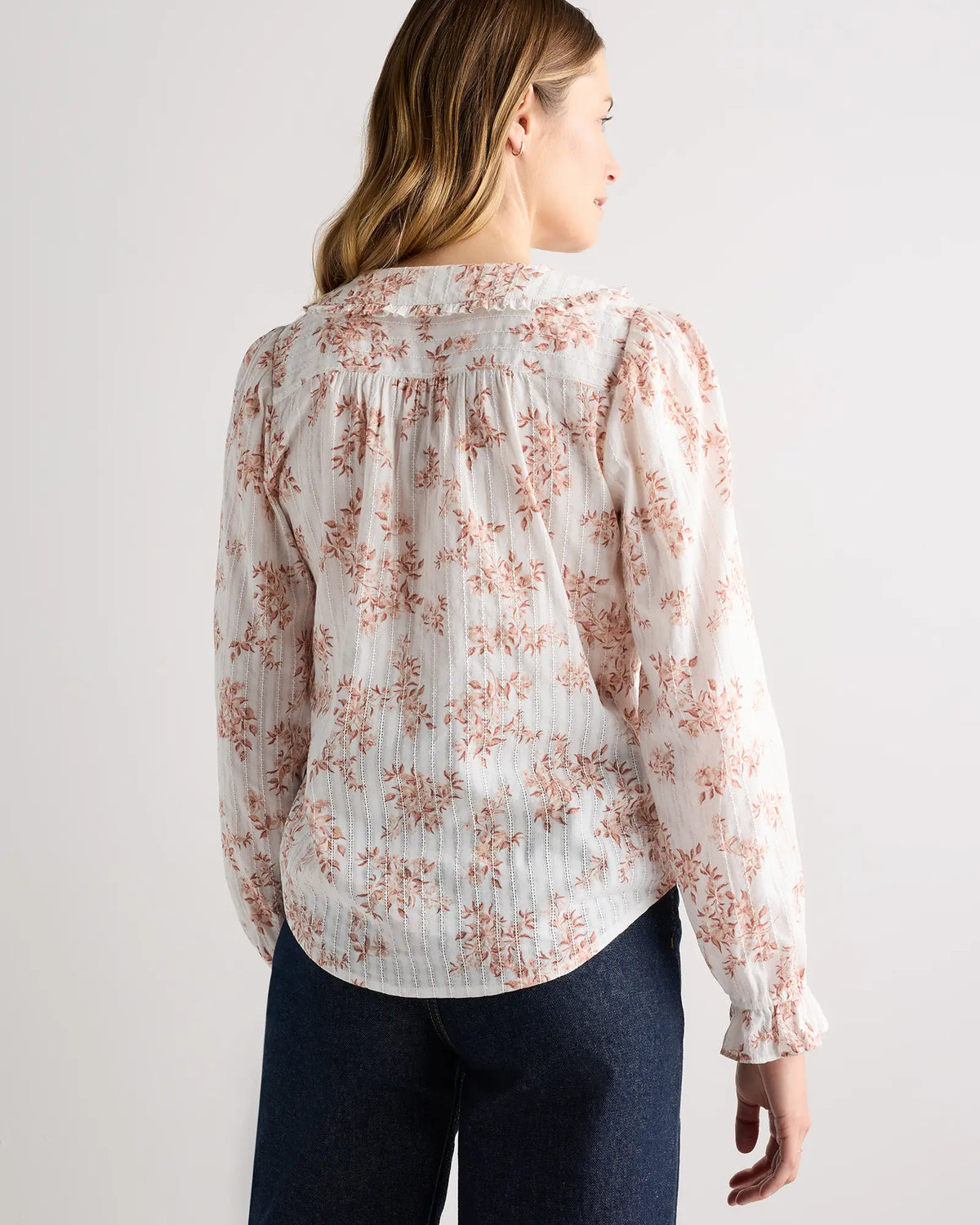 Embroidered Cotton Ruffle Collar Long Sleeve Blouse - US 1146