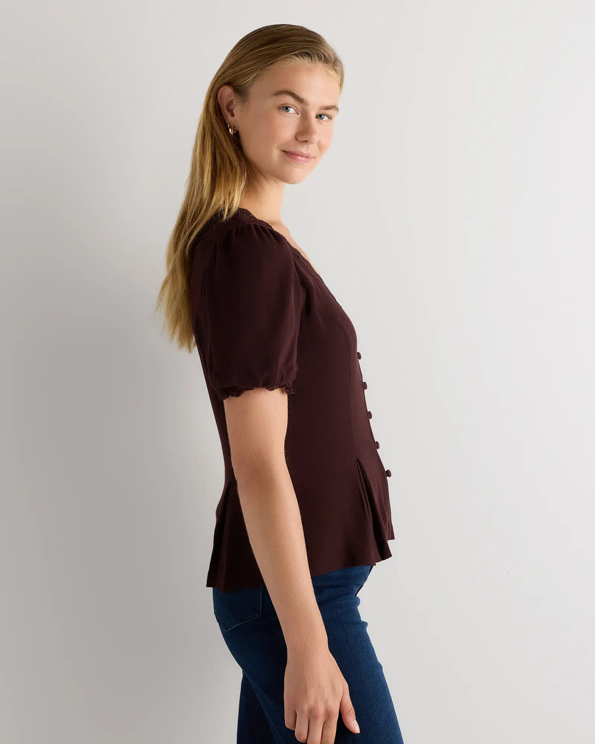 Lightweight Crepe Lace Puff Sleeve Blouse - US 4564