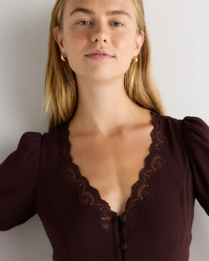 Lightweight Crepe Lace Puff Sleeve Blouse - US 4564