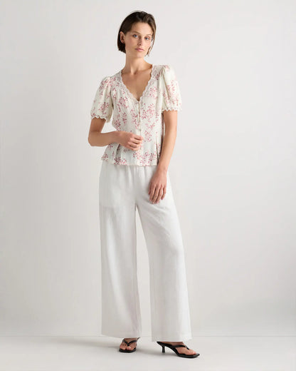 Lightweight Crepe Lace Puff Sleeve Blouse - US 2359