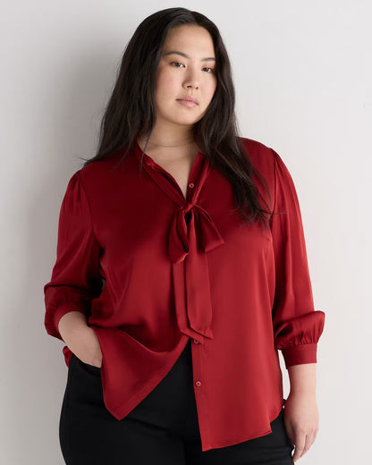 Washable Stretch Silk Tie Neck Blouse - US 9170