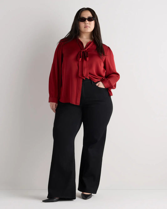 Washable Stretch Silk Tie Neck Blouse - US 9170