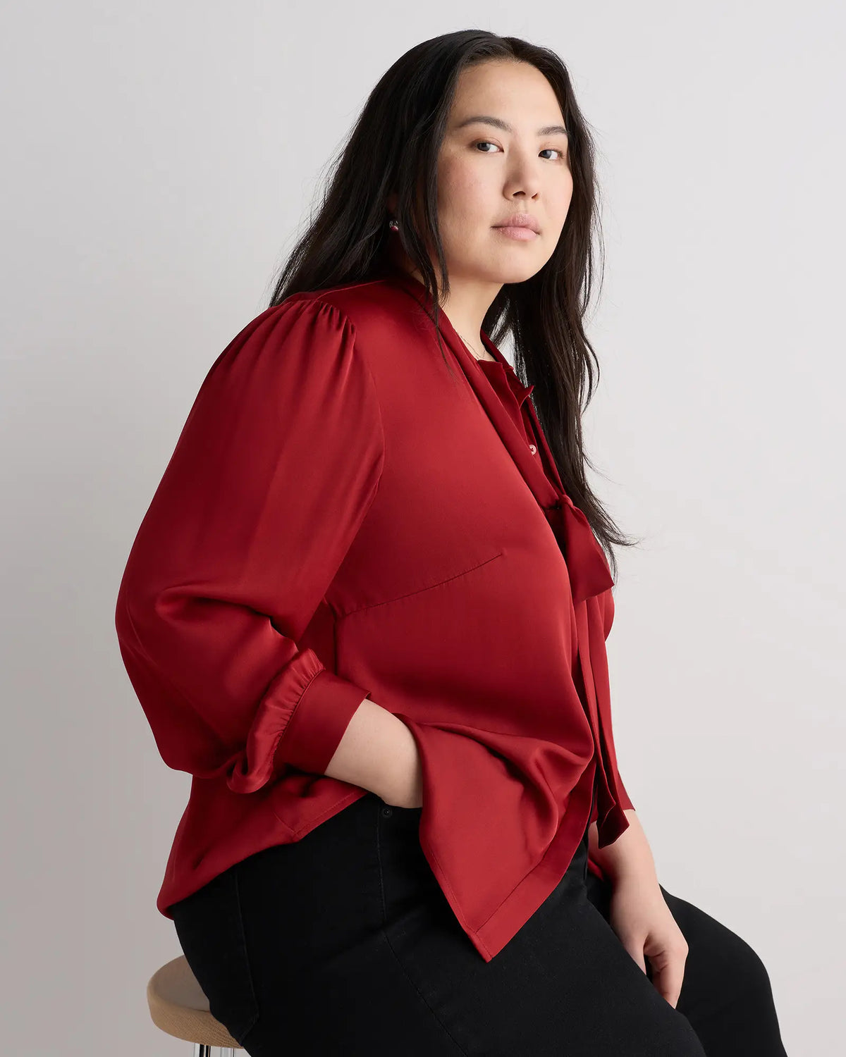 Washable Stretch Silk Tie Neck Blouse - US 9170