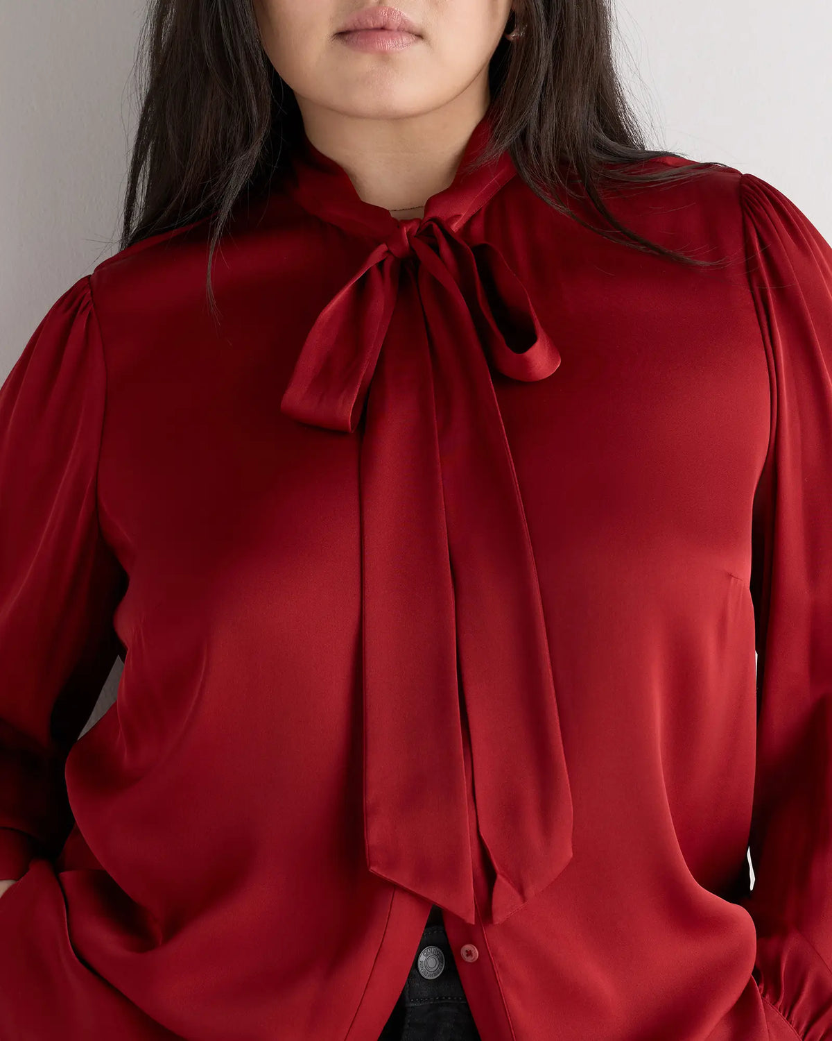 Washable Stretch Silk Tie Neck Blouse - US 9170
