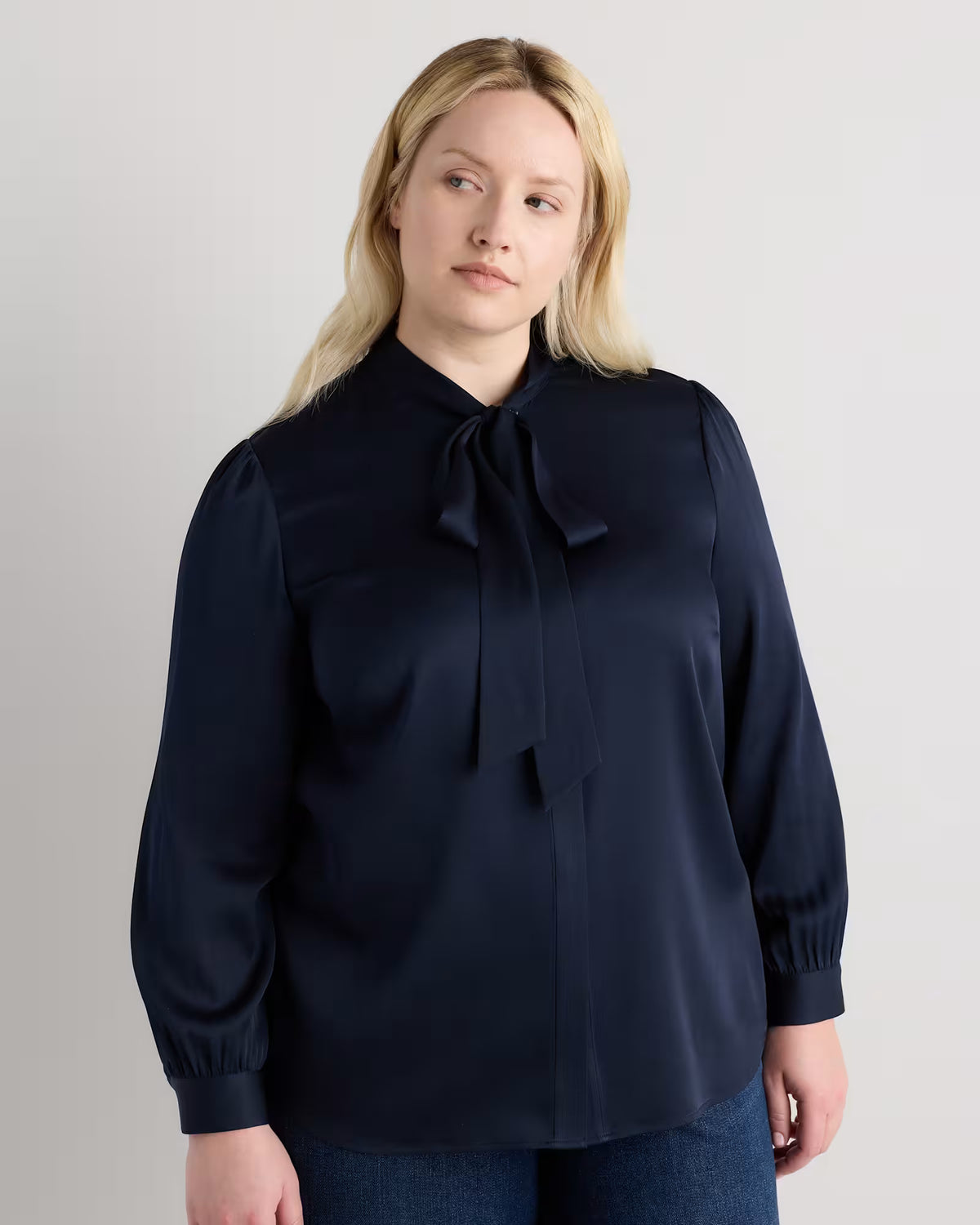 Washable Stretch Silk Tie Neck Blouse - US 1703