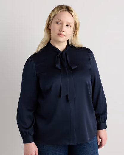 Washable Stretch Silk Tie Neck Blouse - US 1703