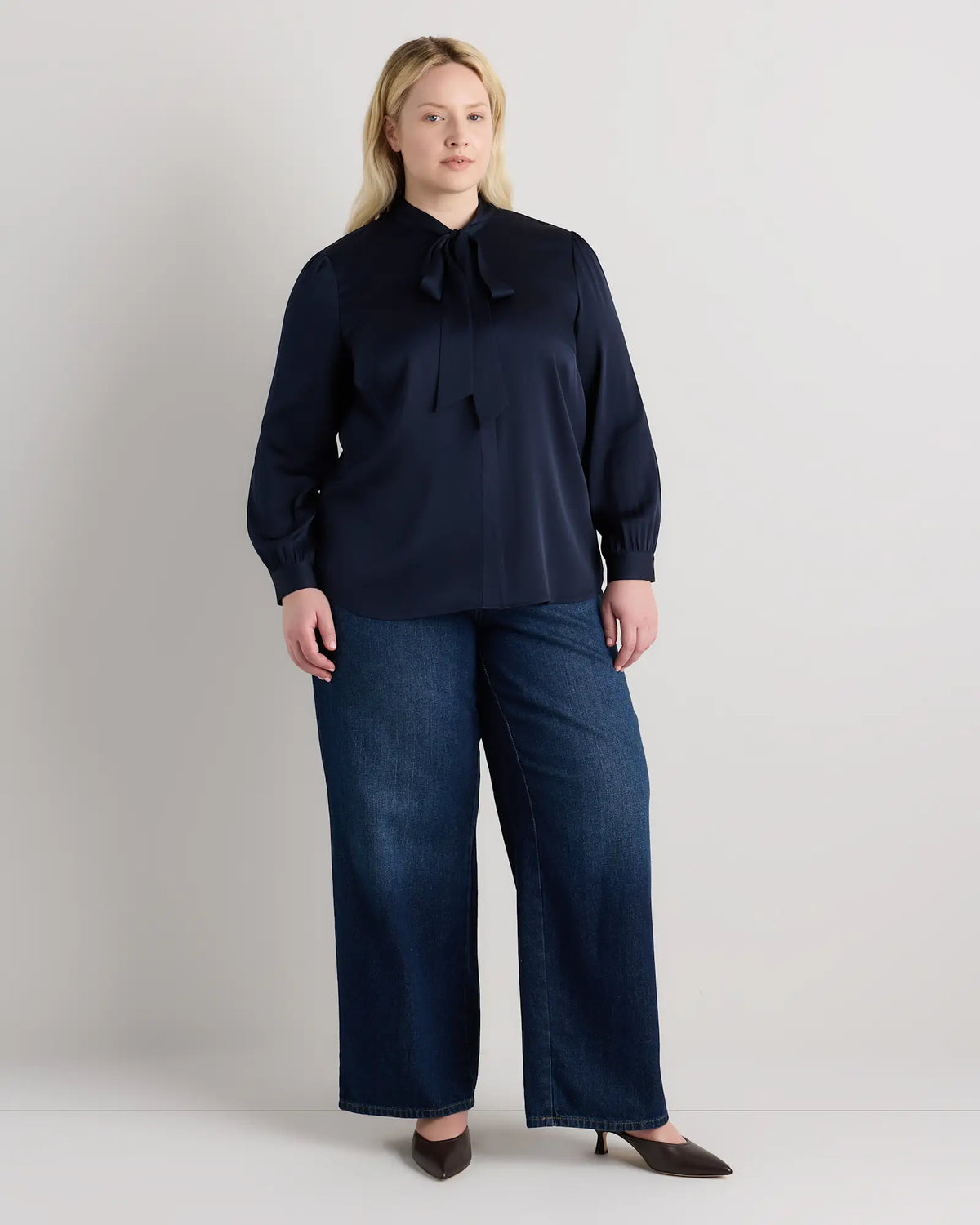 Washable Stretch Silk Tie Neck Blouse - US 1703