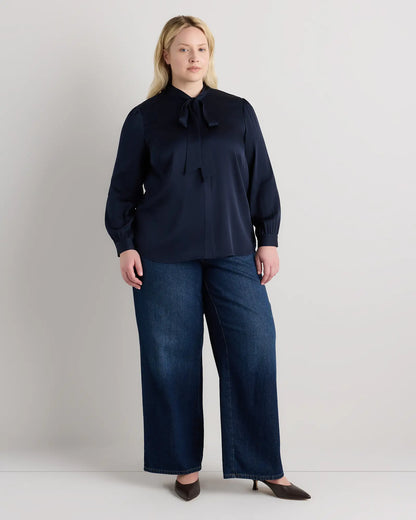 Washable Stretch Silk Tie Neck Blouse - US 1703