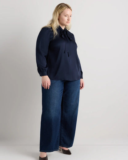 Washable Stretch Silk Tie Neck Blouse - US 1703