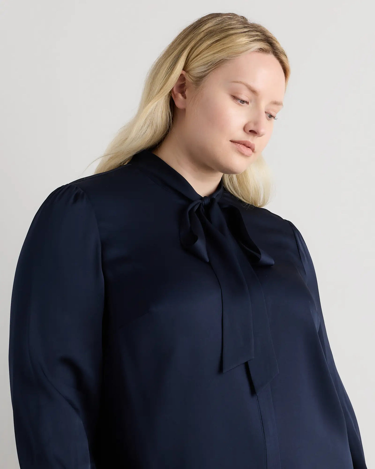 Washable Stretch Silk Tie Neck Blouse - US 1703