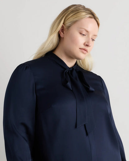 Washable Stretch Silk Tie Neck Blouse - US 1703