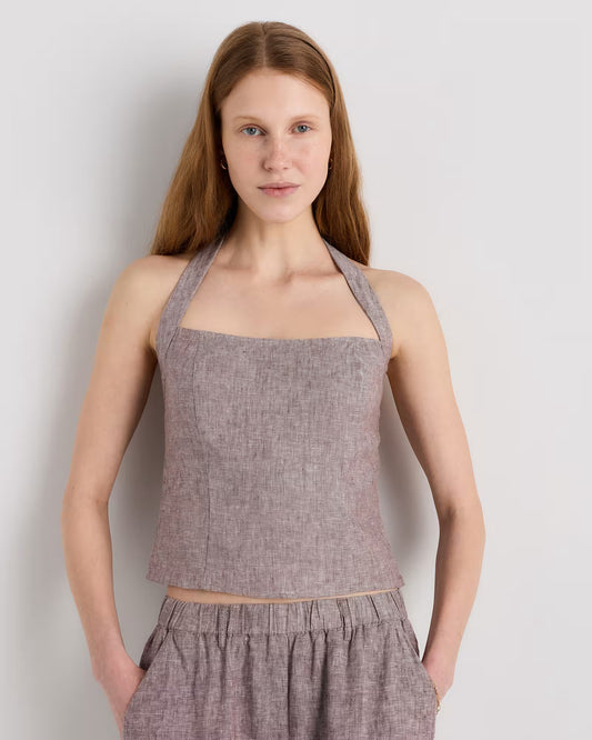 100% European Linen Halter Top - US 9060