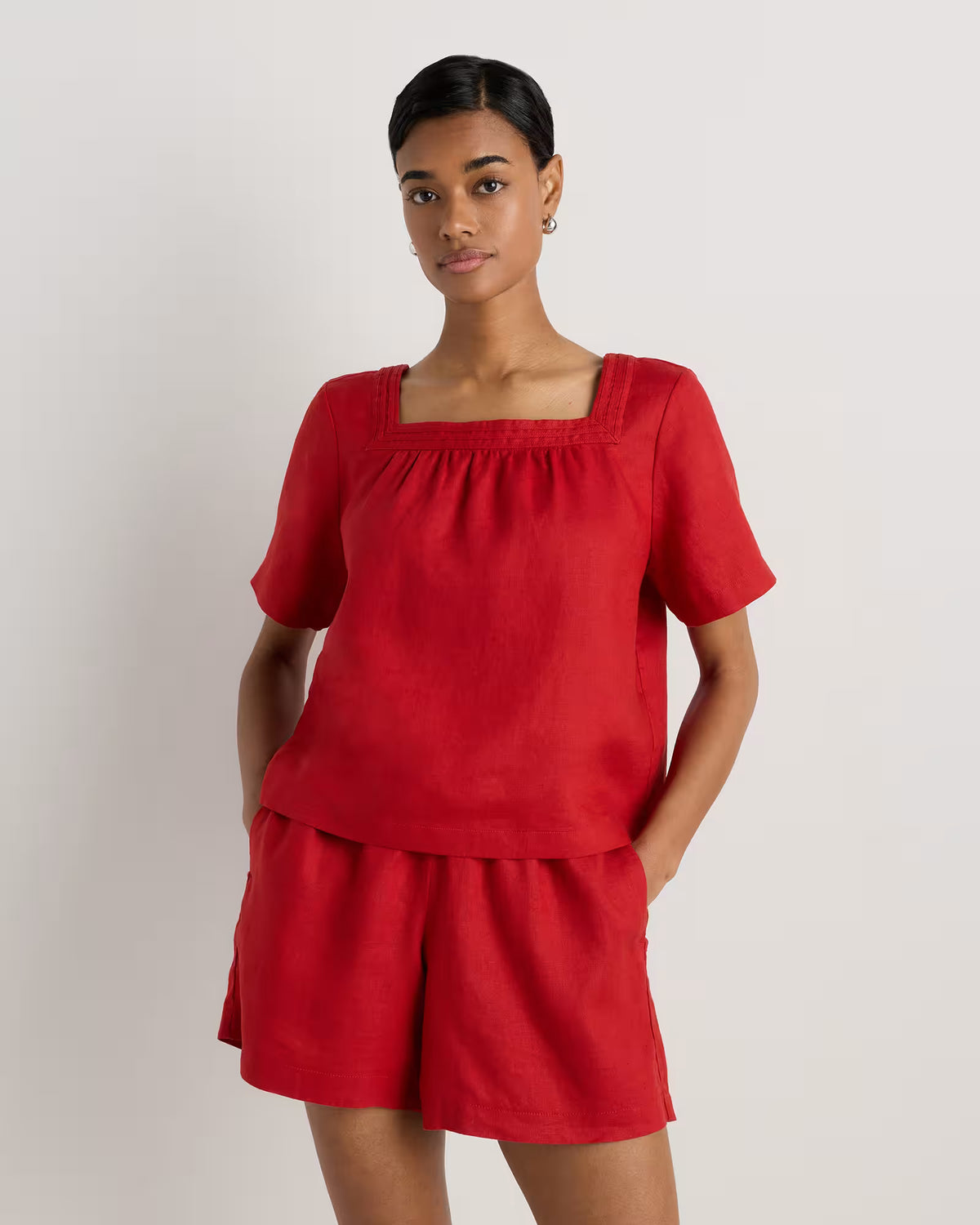 100% European Linen Square Neck Swing Top - US 5974